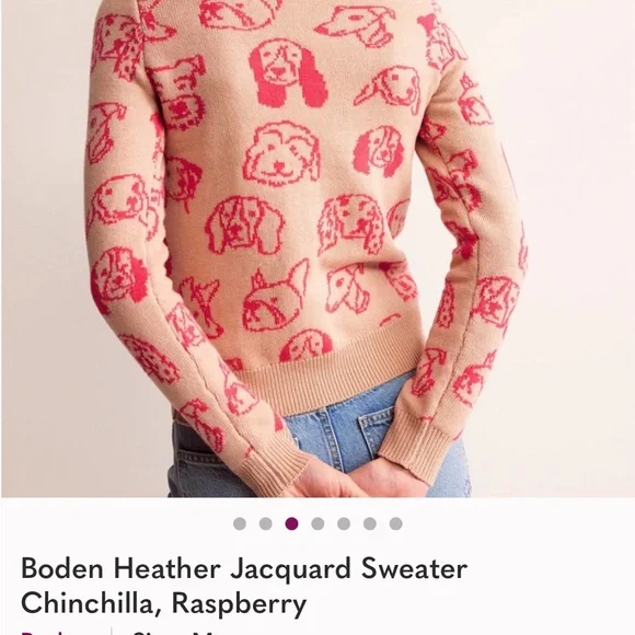 Boden Beige and Hot Pink Dog Motif Crewneck Sweater - Picture 5 of 5